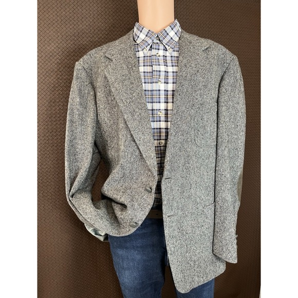 Stafford Blazer Jacket Mens 48 Long Gray Wool Tweed Elbow Patch Classic USA - Picture 1 of 14